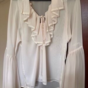 Romeo & Juliet Couture Cream Ruffled Bib Collar Blouse